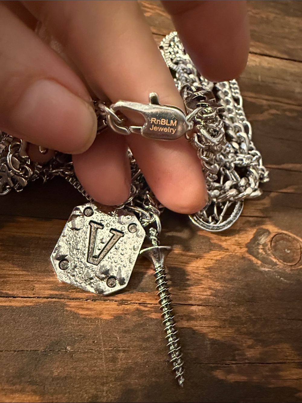 Silver Layered Chain Necklace with V Pendant RnBLM Jewelry 5 in 1 necklace